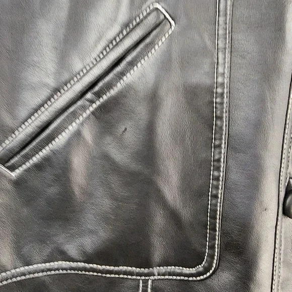 Neutral Zone Coat Womens Small Black Faux Leather  Longline Button Front Vintage - Picture 12 of 15